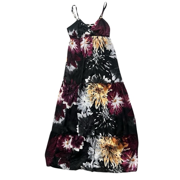 New Glory Dresses & Skirts - Floral Flowy Black Purple Yellow White Maxi Dress Adjustable Straps Size Small